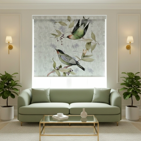 Leafy Hues Roller Blinds With Pelmet