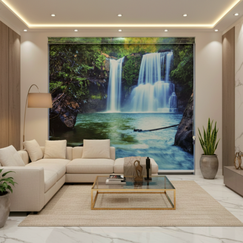 Waterfall Scenery Roller Blinds With Pelmet