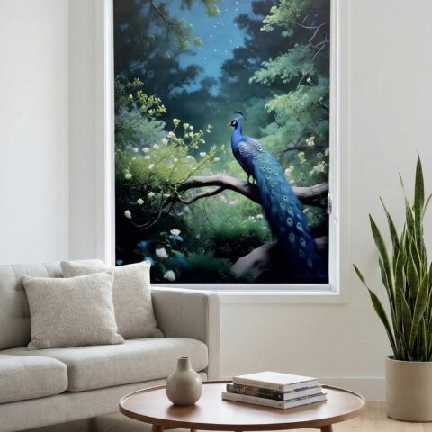 Wild Peacock Roller Blinds With Pelmet